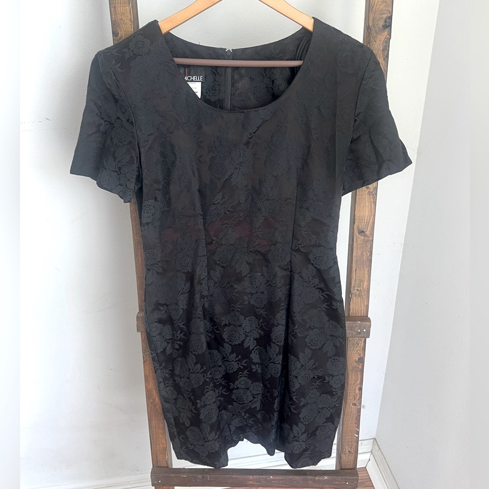 Vintage My Michelle Black Short Sleeve Dress Floral Embroidered women’s 9/10